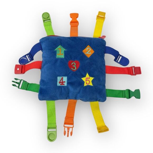 Buckle Toys Boomer Square Plush Blue Smile Embroidered Toddler Baby Learning - Picture 2 of 7